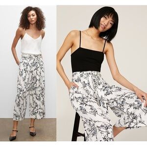 CLUB MONACO Floral Satin High Waist Wide Leg Ankle Crop Straight Leg Culottes 4